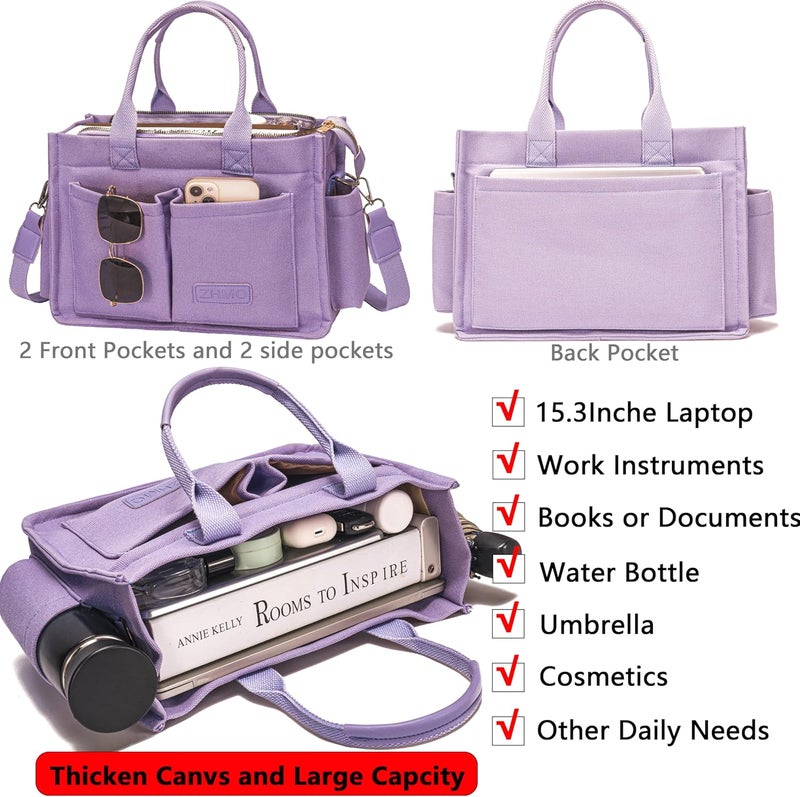 ZHMO Canvas Tote Bag for Women,Women's Bags Crossbody Bags Work Laptop Tote Bag Large Handbags Purse for Travel Nurse Teacher - Image 2